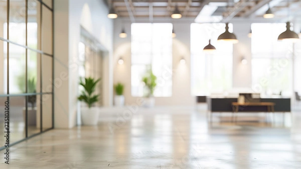 Obraz Blurred empty open space office. Abstract light bokeh at office interior background for design.