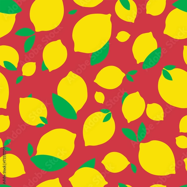 Obraz Seamless vector drawing with lemons. Lemon fruit with leaves. Design for wallpaper, wrapping paper, textile printing.

