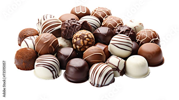 Fototapeta Tempting Handmade Dark Chocolate Pralines on transparent background, Perfect Indulgence for Gourmet Dessert Enthusiasts - Irresistible Artisanal Cocoa Delights