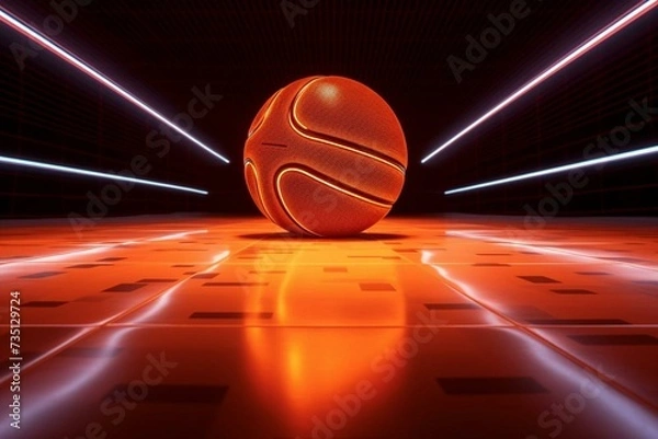 Fototapeta Basketball ball on illuminated floor. Generative AI