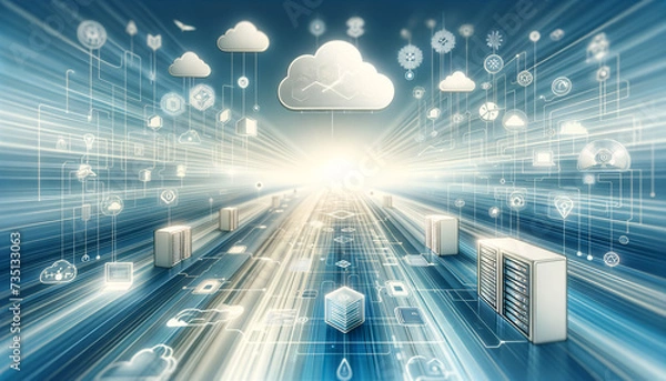 Obraz Minimalist virtualization interface with blue gradient backdrop.