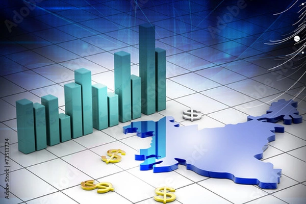 Obraz business graph with India map and currency