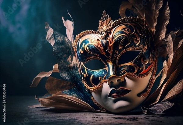 Fototapeta Carnival Mask on Stage, radiant background, spotlight, theatre. Generative AI