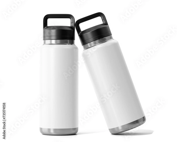 Fototapeta Blank White Aluminum Hydro Flask Water Bottle Packaging, Sport Water Bottle Isolated On Transparent Background, Prepared For Mockup, 3D Render.