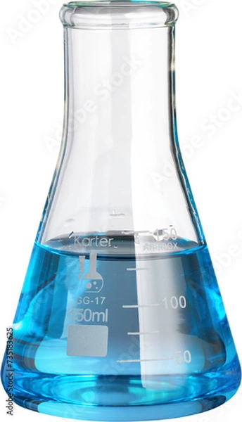 Fototapeta A premium isolated beaker with transparency and blue liquid