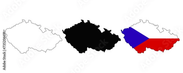 Fototapeta Vector map of Czech Republic. Highly detailed vector outline, black silhouette. All isolated on white background