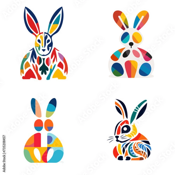 Fototapeta set of easter rabbits with   vector illustration isolated transparent background logo, cut out or cutout t-shirt design
