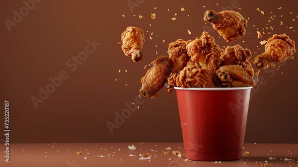 Fototapeta Banner of Fried Chicken wings and legs on brown background
