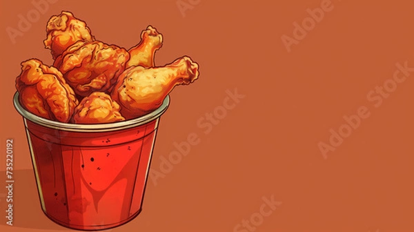 Fototapeta Banner of Fried Chicken wings and legs on brown background