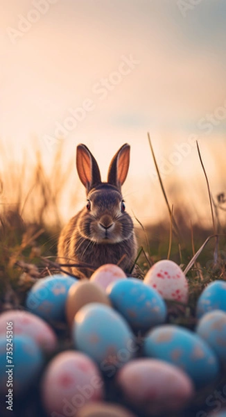 Fototapeta easter bunny with easter eggs
