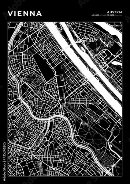 Obraz Vienna City Map, Cartography Map, Street Layout Map