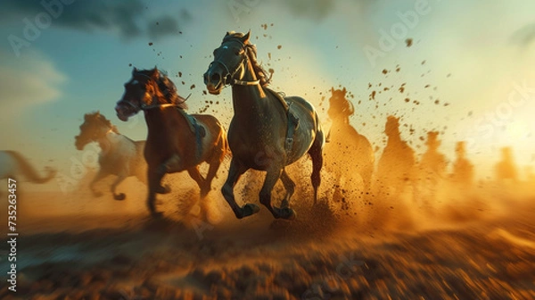 Fototapeta A competitive business environment depicted as a horse race