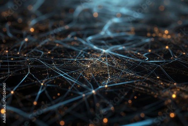 Fototapeta network world on black background with numerous cities