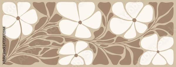 Fototapeta Hand-drawn abstract botanical art. Vector floral background in pastel tones. Simple modern design for fabric, print, cover, banner, wallpaper. Interior design in the hippie style, naive groovy funk.