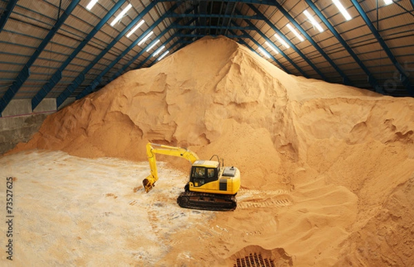 Obraz Excavator in a raw sugar storage