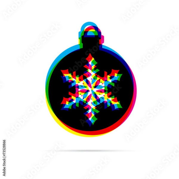 Fototapeta Christmas ball with snowflake flat icon with shadow. CMYK offset