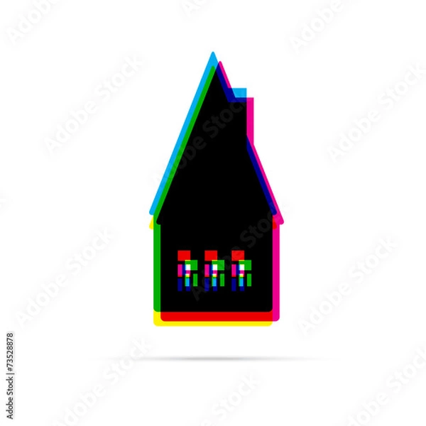 Fototapeta Home flat anagliph icon with shadow. CMYK offset effect