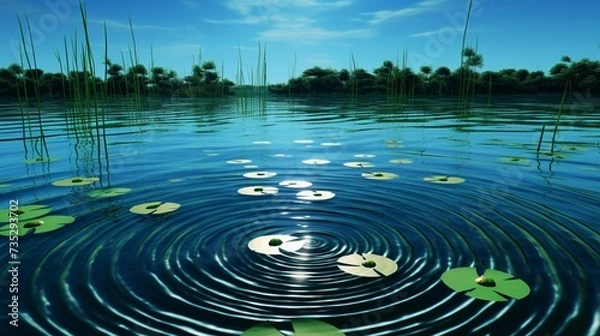 Fototapeta Ripples in a pond, symbolizing the far-reaching impact of positive thoughts on mental well-being.