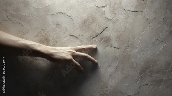 Fototapeta Shadows of hands reaching towards each other on a textured surface, symbolizing the power of connection.