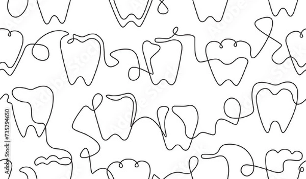 Fototapeta Seamless Pattern with Teeth. Vector Background in continuous line drawing style on dental theme. 
