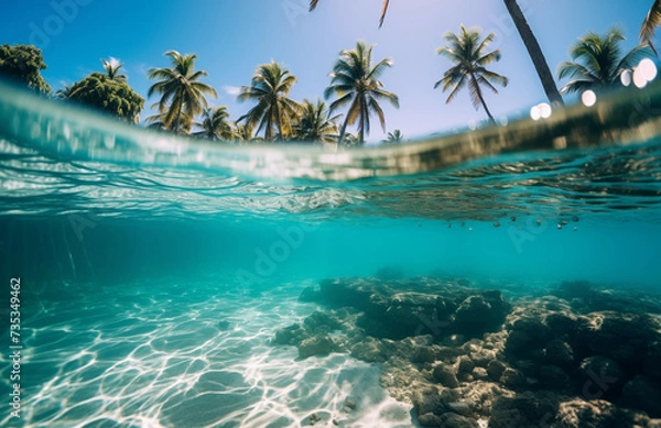 Fototapeta beach with palm trees from water