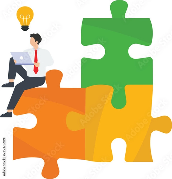 Obraz Businessman with a light bulb and thinking for solution problem concept,
