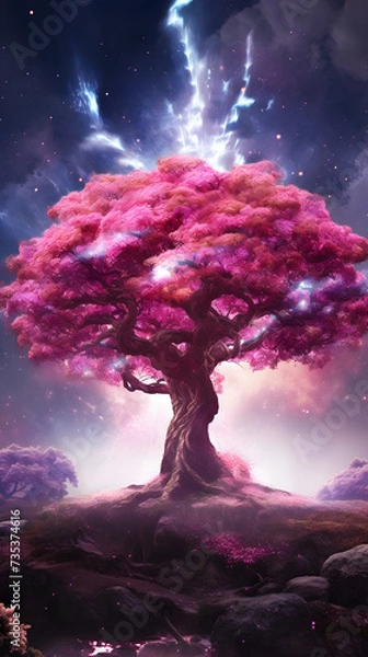 Fototapeta sakura lightning tree