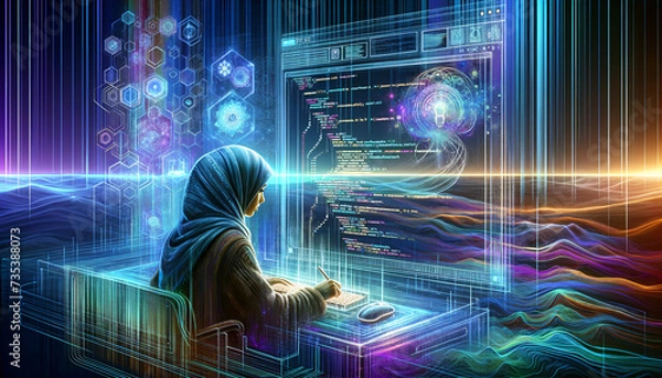 Obraz Secure Coding: Futuristic Programmer Mastering Encryption Algorithms