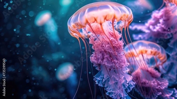 Fototapeta tender pink colored jellyfish, underwater life