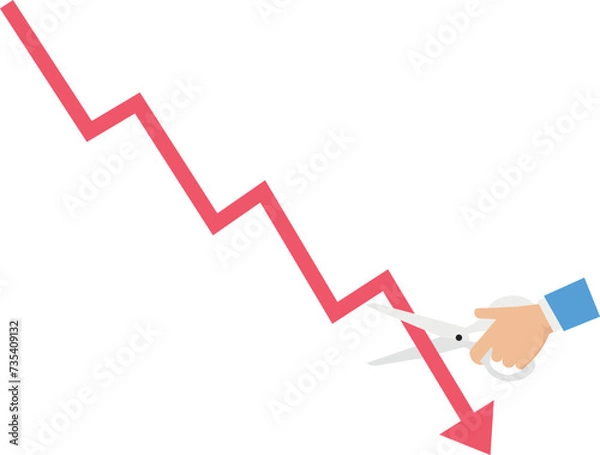 Fototapeta The investor uses scissors to cut a stock market graph or graph crisis concept, 
