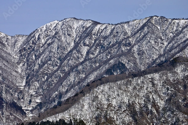 Fototapeta 厳冬の丹沢山地　鍋割山稜より雪稜の日本百名山　丹沢山を望む

