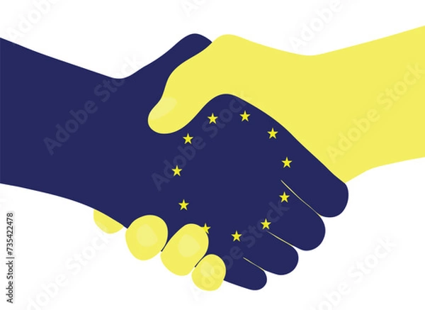 Fototapeta Vector drawing of a handshake between Ukraine and the EU