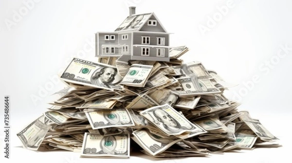 Fototapeta real estate concept image. house on bunch of bank note. 