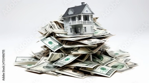 Fototapeta real estate concept image. house on bunch of bank note. 