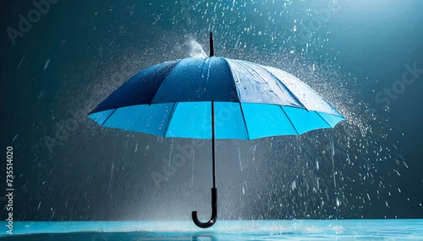 Obraz Blue umbrella under heavy rain splash