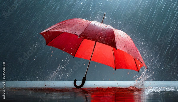 Obraz Red umbrella under heavy rain splash