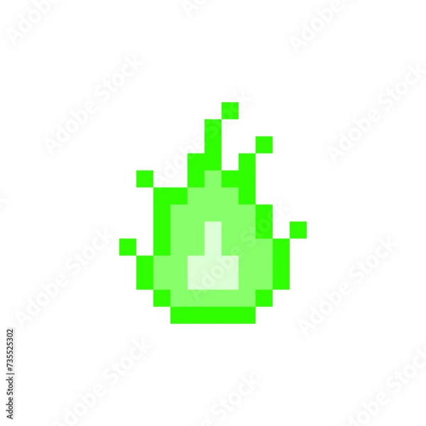 Obraz ドットで描かれた緑色の火のゲームイラスト