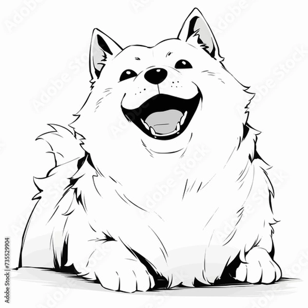 Fototapeta Black and White Illustration of a Cute Dog with a Happy Expression