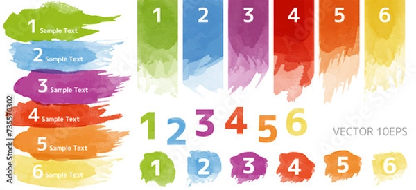 Obraz 水彩のカラフルな番号のセット素材　ベクター