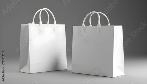 Obraz two blank shop bags for mockups, bags with handle, white, gray background