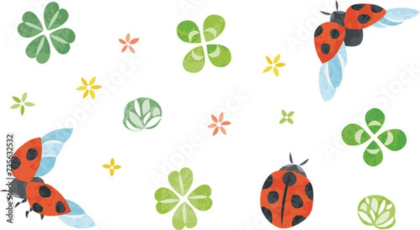 Obraz 四つ葉のクローバーとてんとう虫のイラスト