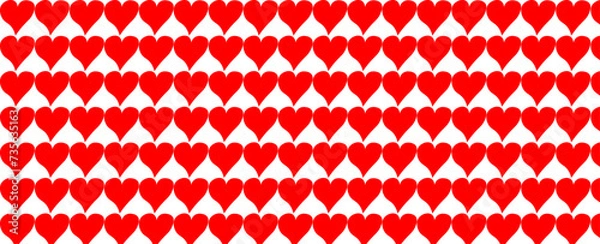 Fototapeta Abstract seamless pattern with red stylized hearts on pink background. Endless background. Minimal design for Valentine's day or wedding. banner, cover, flyer, poster, brochure. Vector illustration