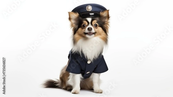 Fototapeta dog, Papillon in police uniform