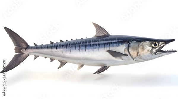 Fototapeta Wahoo, realistic, white background, png, transparent, illustration, gamefish, saltwater fish, generative ai