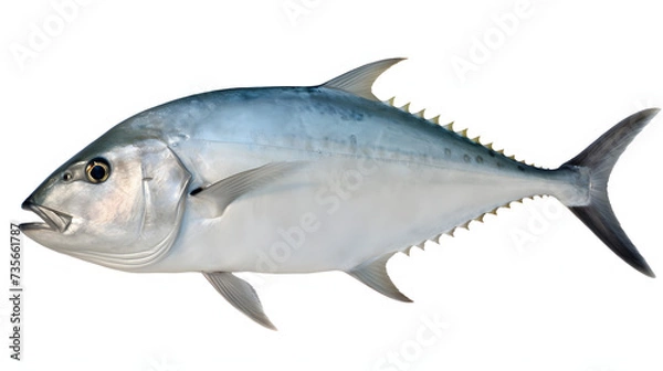 Fototapeta Giant Trevally, realistic, white background, png, transparent, illustration, gamefish, saltwater fish, generative ai