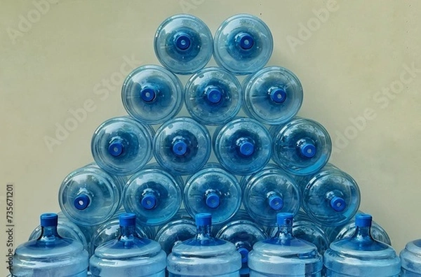 Obraz Stack of empty water bottles jugs closeup details