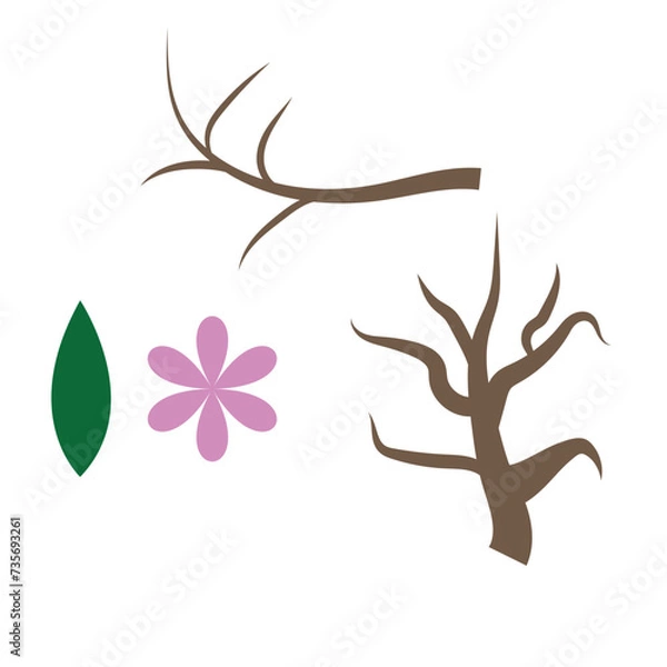 Obraz tree, root, flower and leaf set for graphic edit.