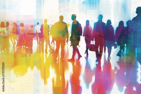 Obraz Colorful silhouettes symbolizing the passage of people at a convention or job fair