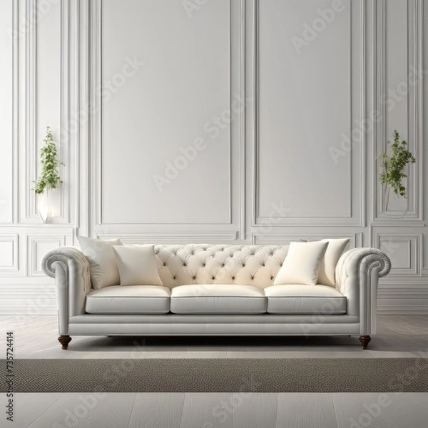 Fototapeta white sofa on modern interior background, living room, Scandinavian style, 3D rendering, 3D illustration