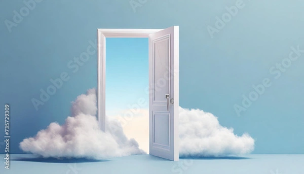 Fototapeta 3d render, abstract minimal background with white clouds flying out the tunnel or studio light, Generated AI